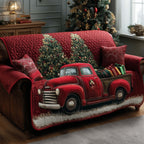 Red Truck Among Green Christmas Trees Sofa Cover