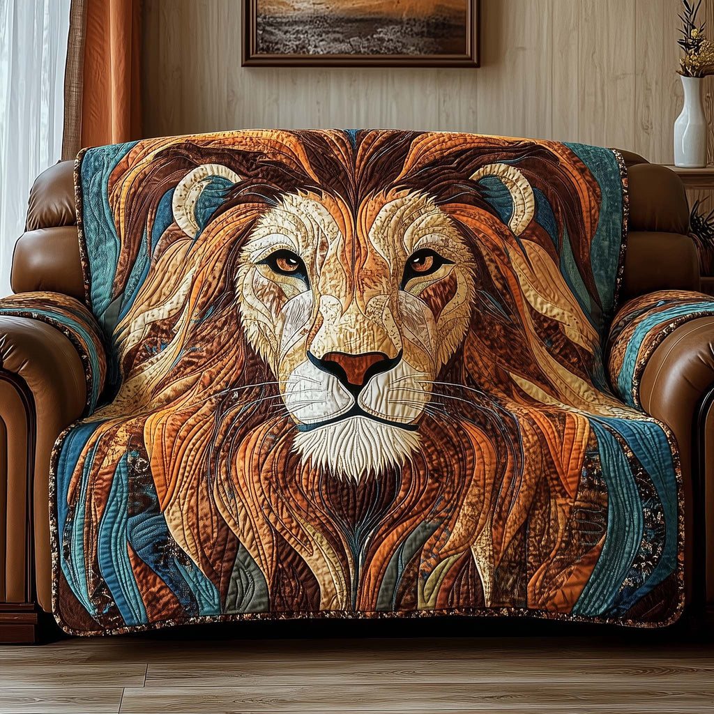 Lion Portrait in Warm Ribbon Colors Sofa Cover