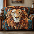 Lion Portrait in Warm Ribbon Colors Sofa Cover