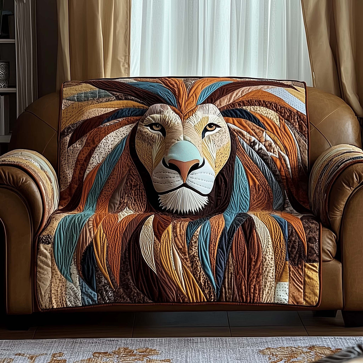 Lion with Turquoise and Amber Mane Sofa Cover