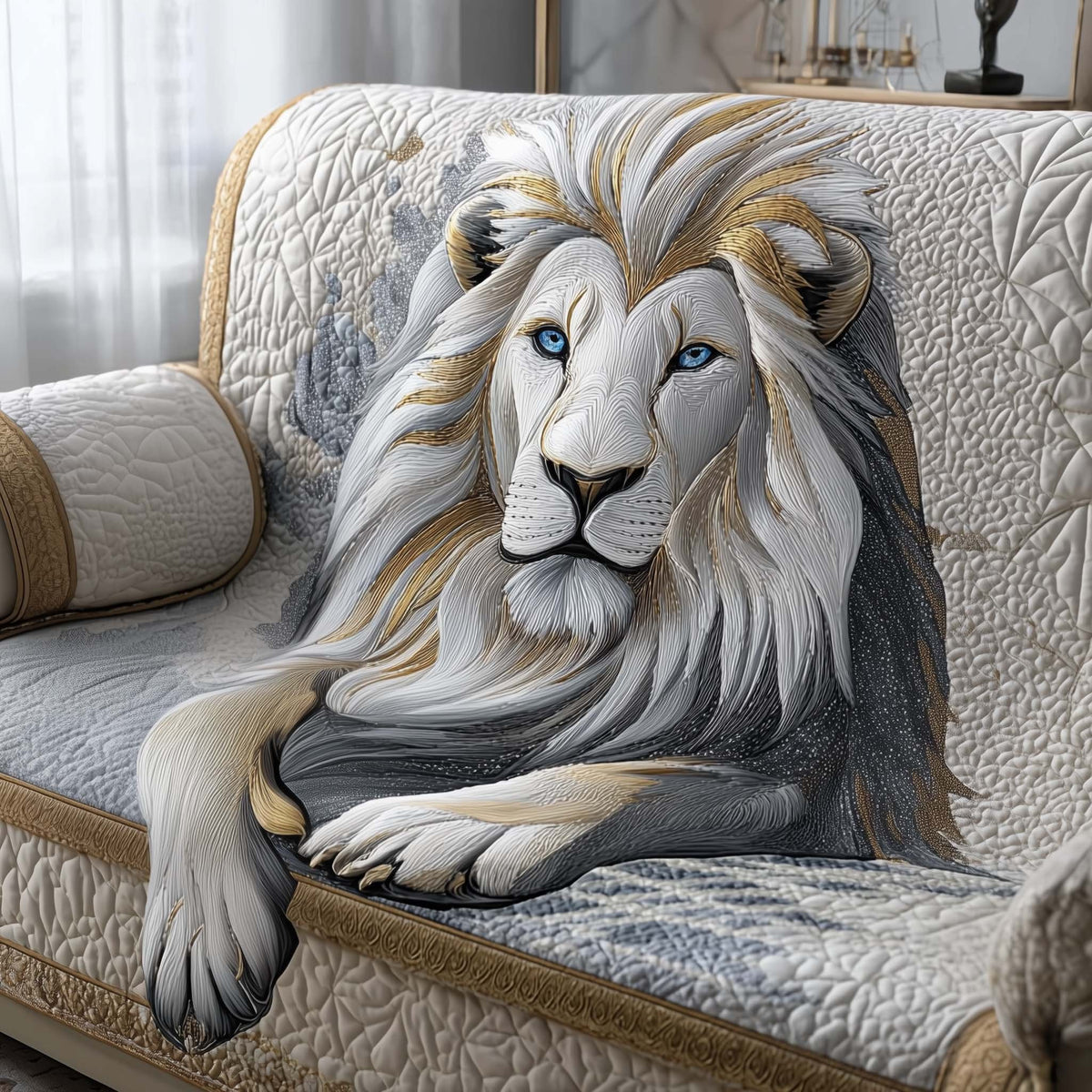 White Lion with Blue Eyes Sofa Cover