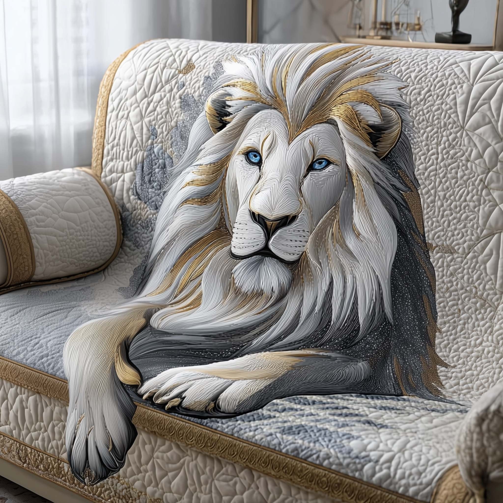 White Lion with Blue Eyes Sofa Cover
