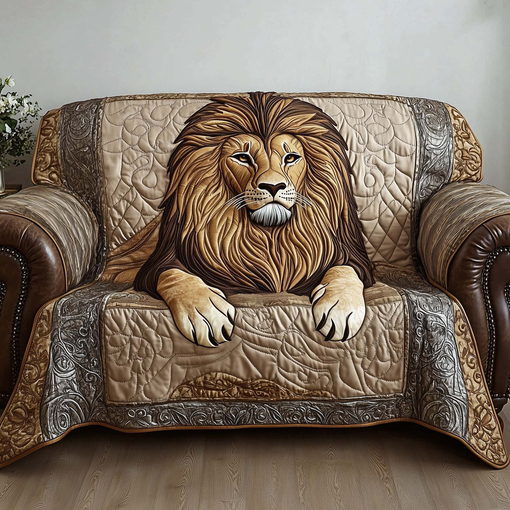 Golden Lion Paws on Cream Quilt Sofa Cover