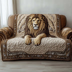 Lion Resting on Pale Ivory Quilt Sofa Cover