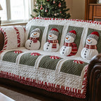 Snowmen with Candy Canes on Cream Sofa Cover