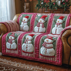 Snowmen on Raspberry and Green Sofa Cover