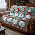 Snowmen with Wheat Sheaves in Green Sofa Cover