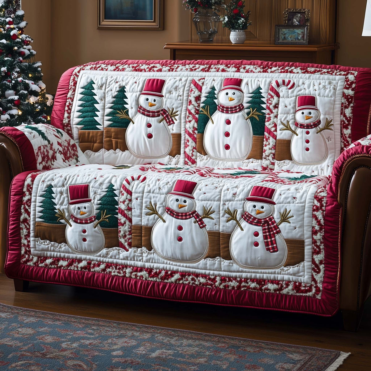 Top Hat Snowmen with Little Pines Sofa Cover