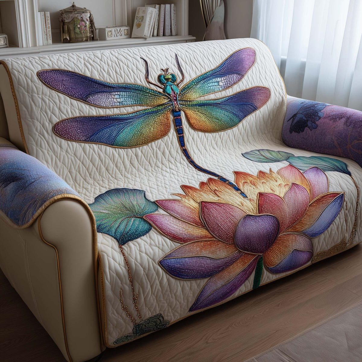 Dragonfly Above the Pink Lotus Sofa Cover