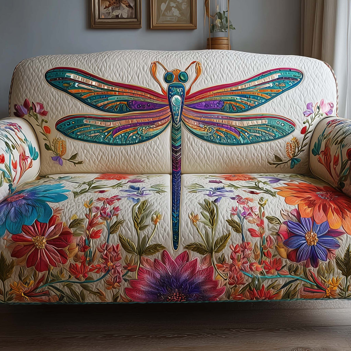 Dragonfly Above a Flower Meadow Sofa Cover
