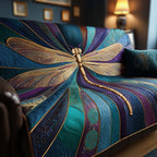 Golden Dragonfly on Navy Rays Sofa Cover