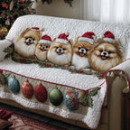 Pomeranians Above Pastel Ornaments Sofa Cover