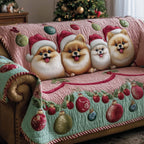 Pomeranians on Pink and Mint Quilt Sofa Cover