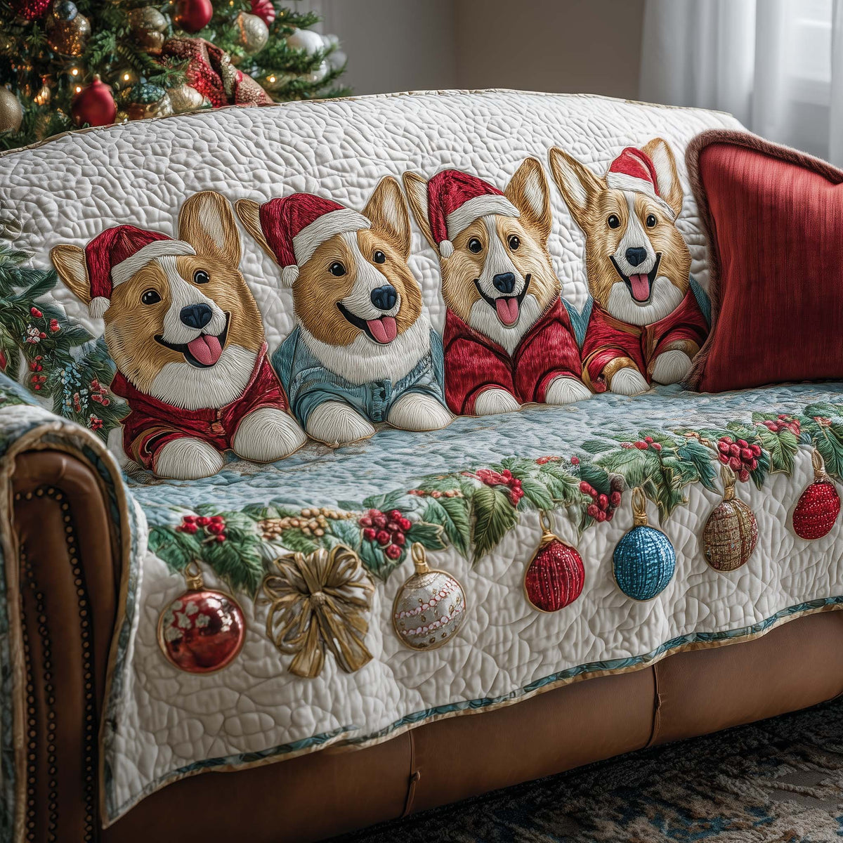 Corgis Above the Hanging Ornaments Sofa Cover