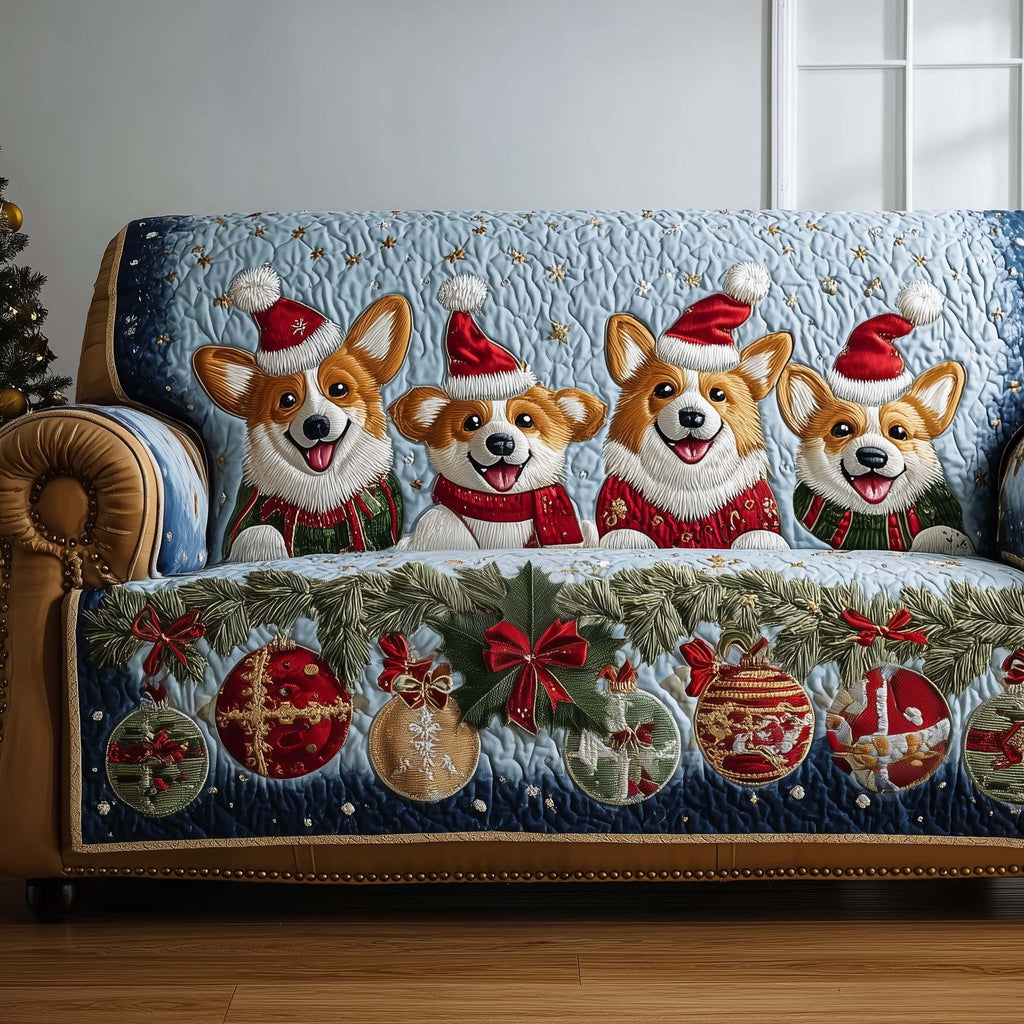 Corgi Family with Ribbons and Bells Sofa Cover