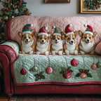 Corgis on Mint Green with Red Baubles Sofa Cover