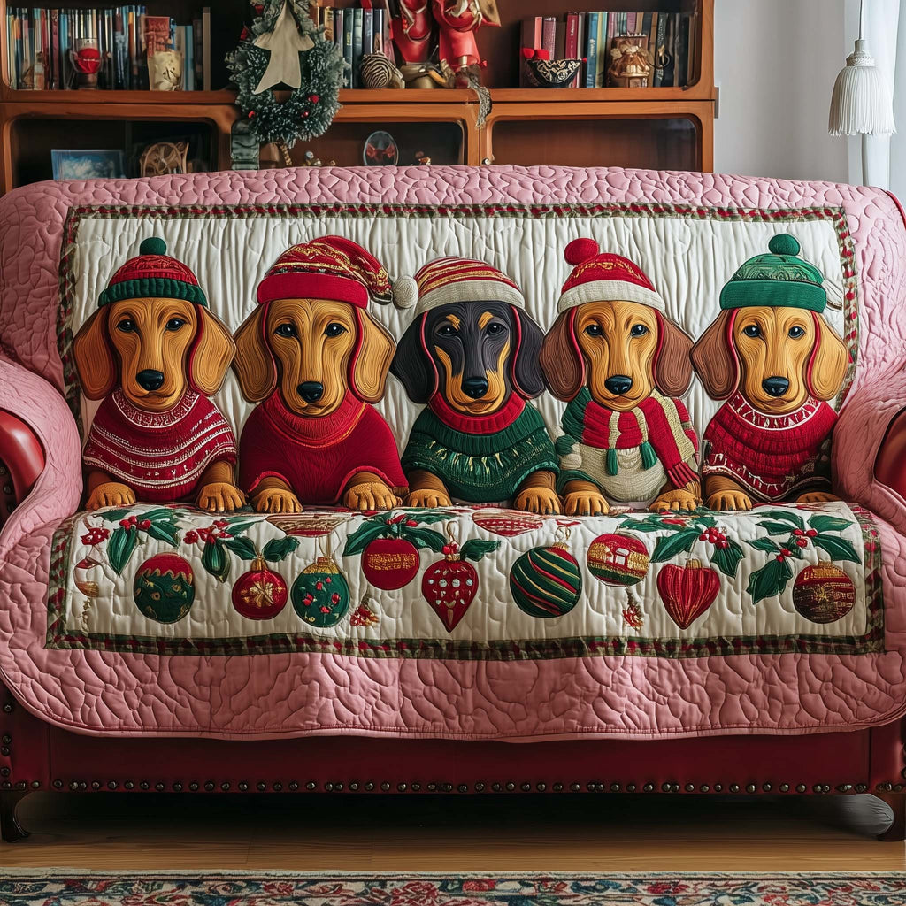 Dachshunds Above Pink Ornament Border Sofa Cover