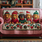 Dachshunds Above Pink Ornament Border Sofa Cover