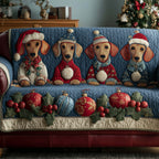 Dachshunds Behind Red and Blue Baubles Sofa Cover