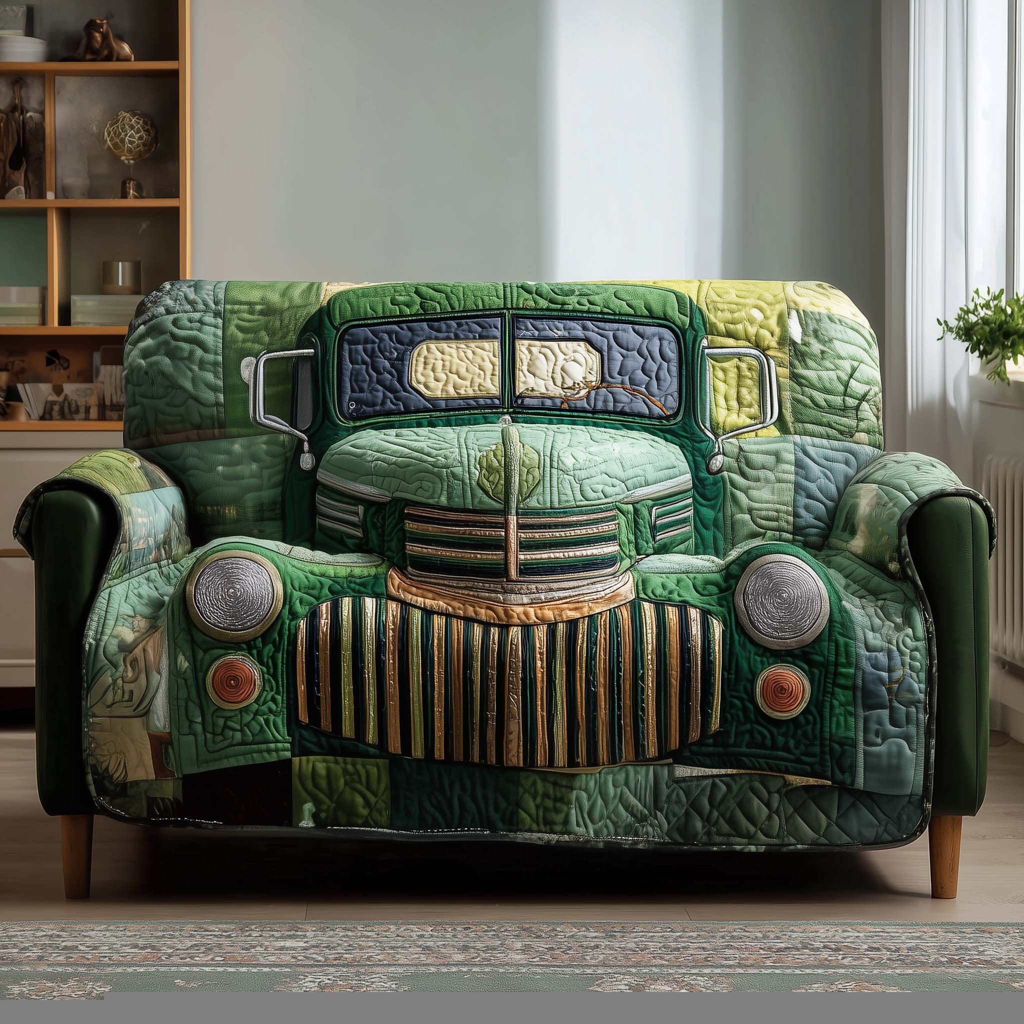 Green Vintage Truck Front View Sofa Cover
