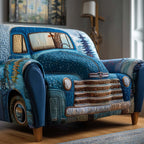 Blue Vintage Truck with Snowy Trees Sofa Cover