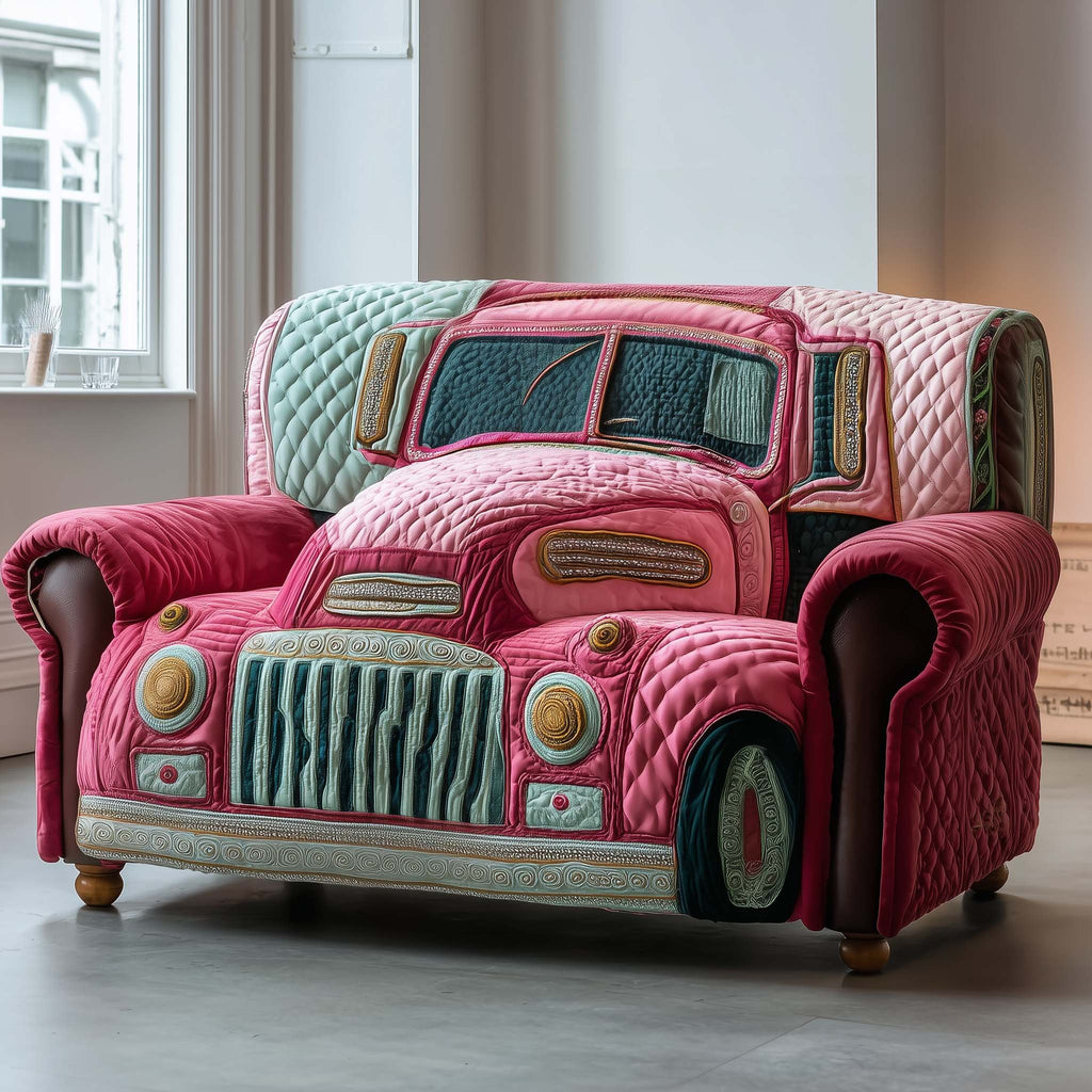 Pink Vintage Truck with Mint Grille Sofa Cover