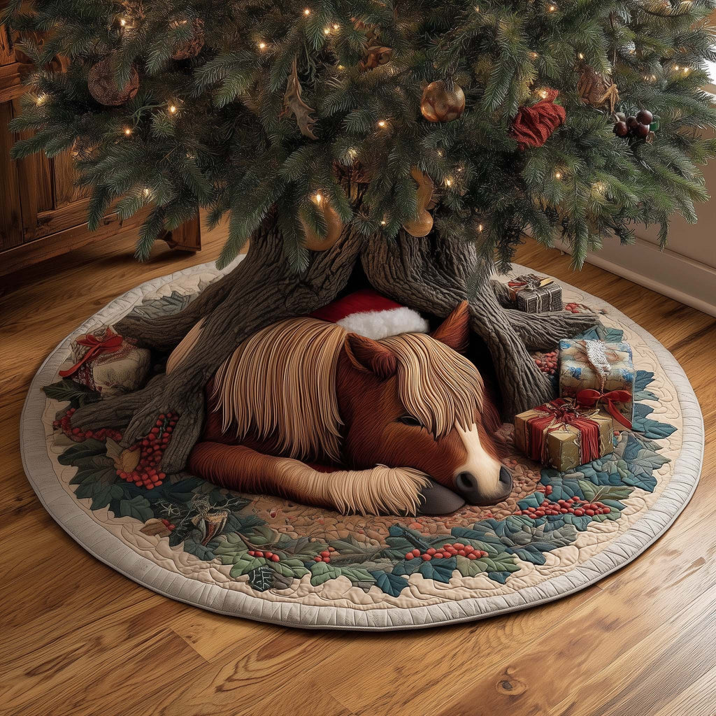 Brown Horse with Poinsettias Christmas Tree Skirt
