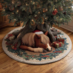 Brown Horse with Poinsettias Christmas Tree Skirt
