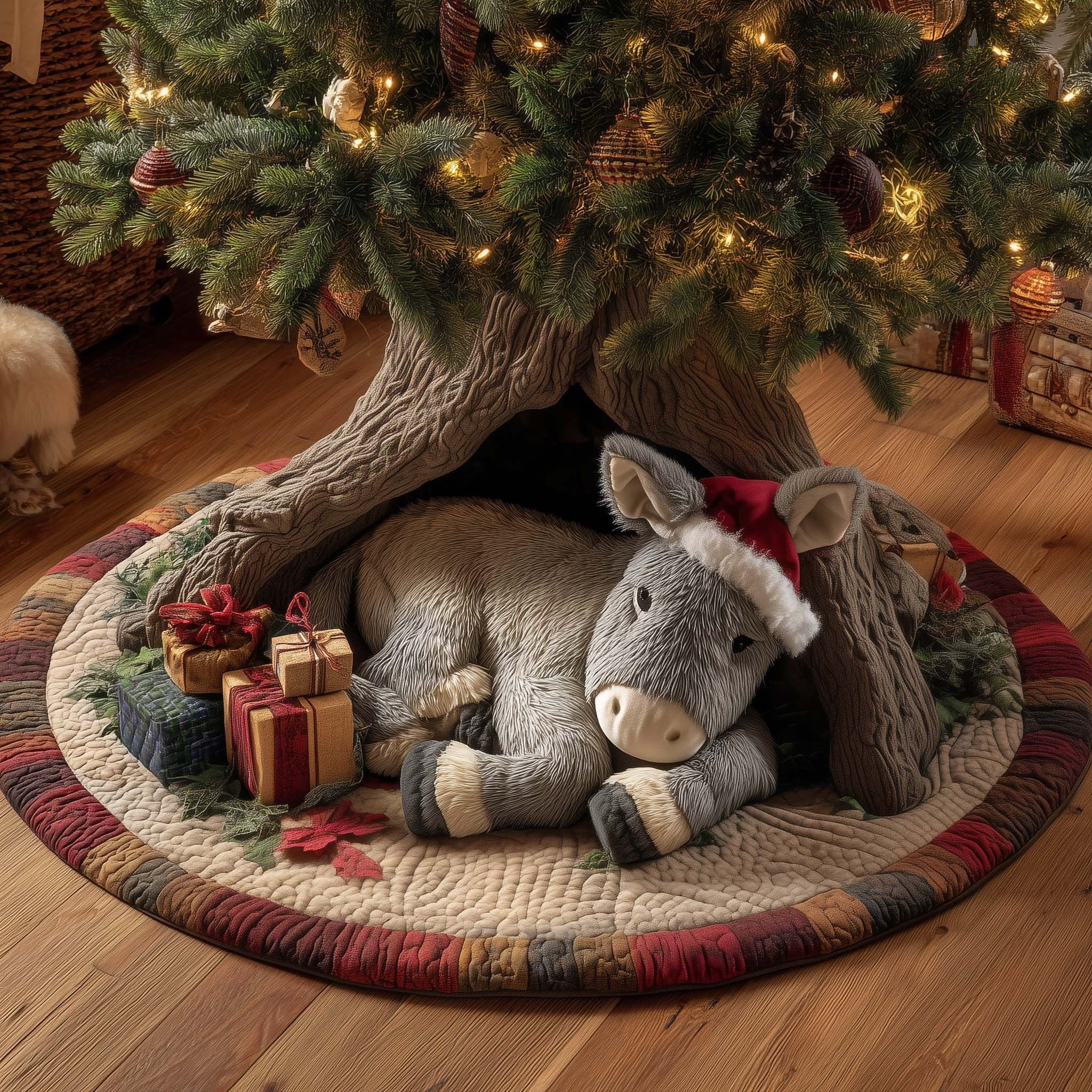 Donkey in a Santa Hat Christmas Tree Skirt