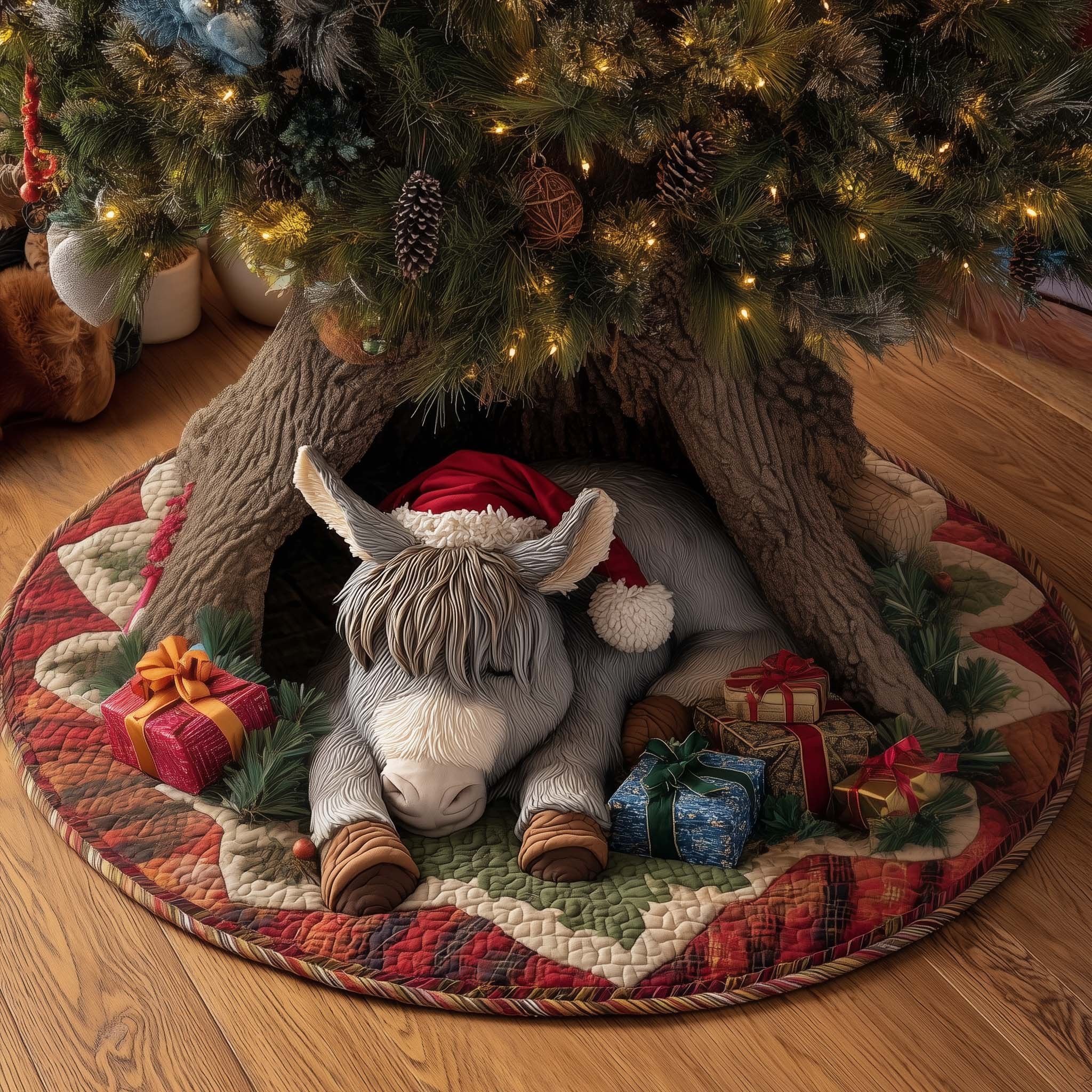 Grey Donkey with Gifts Christmas Tree Skirt