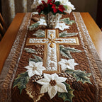 Cross with Pinecones and White Poinsettias Table Runner