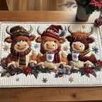 Highland Cows with Cocoa Mugs Table Runner