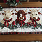 Holiday Homestead Highland Cows in Plaid Scarves Table Runner