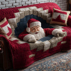 Santa Napping on Red Patchwork Sofa Cover