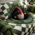 Gnome in Green Hat on Checkerboard Sofa Cover