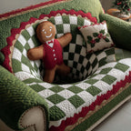 Gingerbread Man on Green Checkerboard Sofa Cover