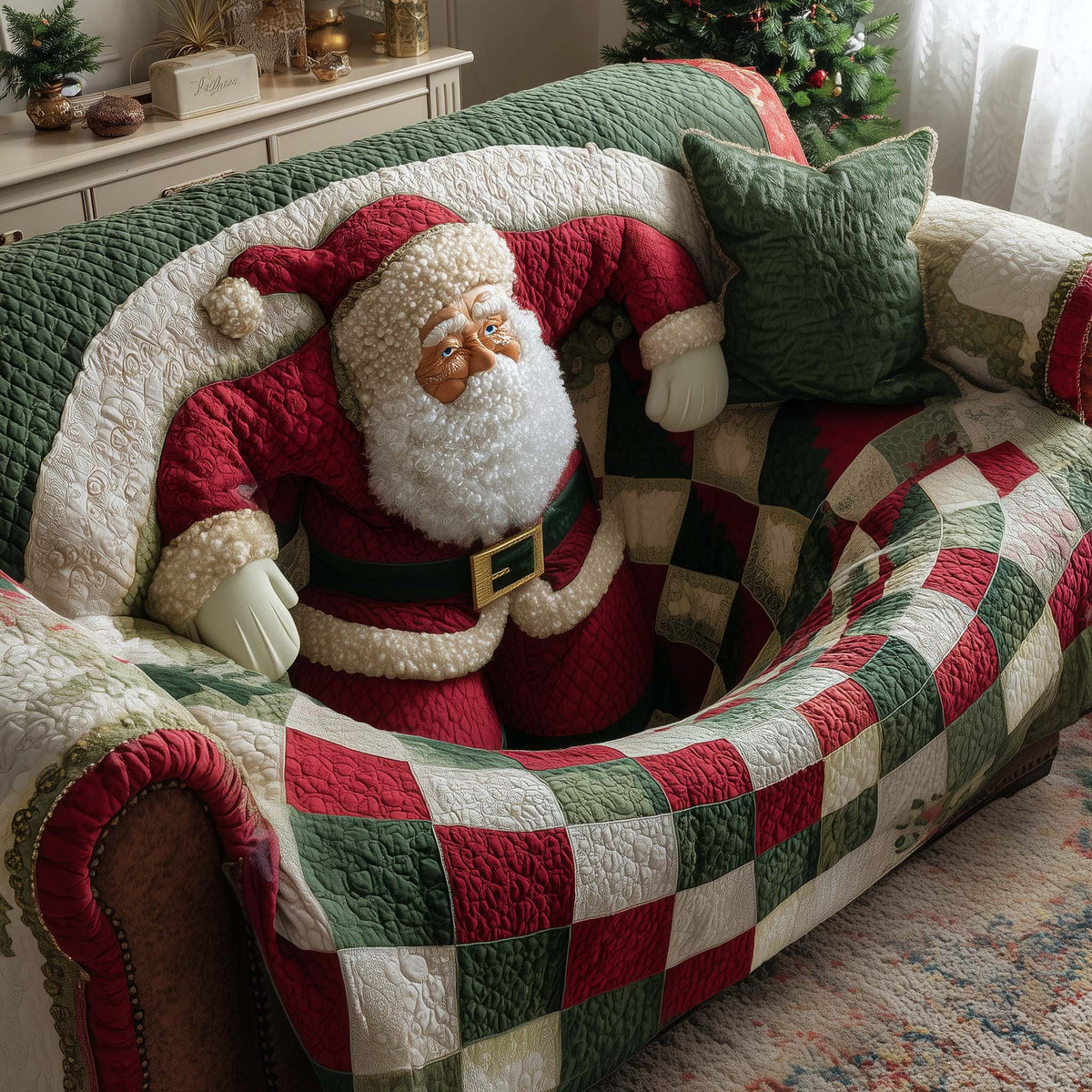 Santa in Red Coat and Black Belt Sofa Cover