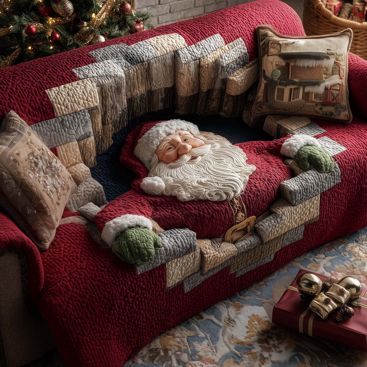 Santa Asleep in Green Mittens Sofa Cover