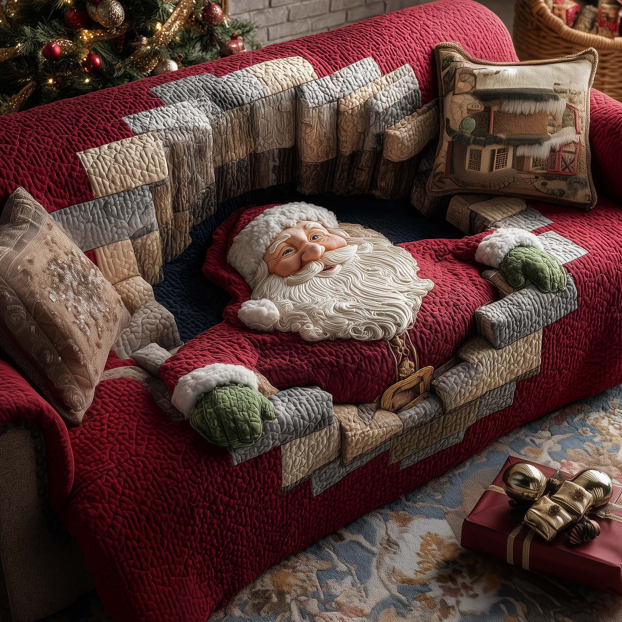 Santa Asleep in Green Mittens Sofa Cover