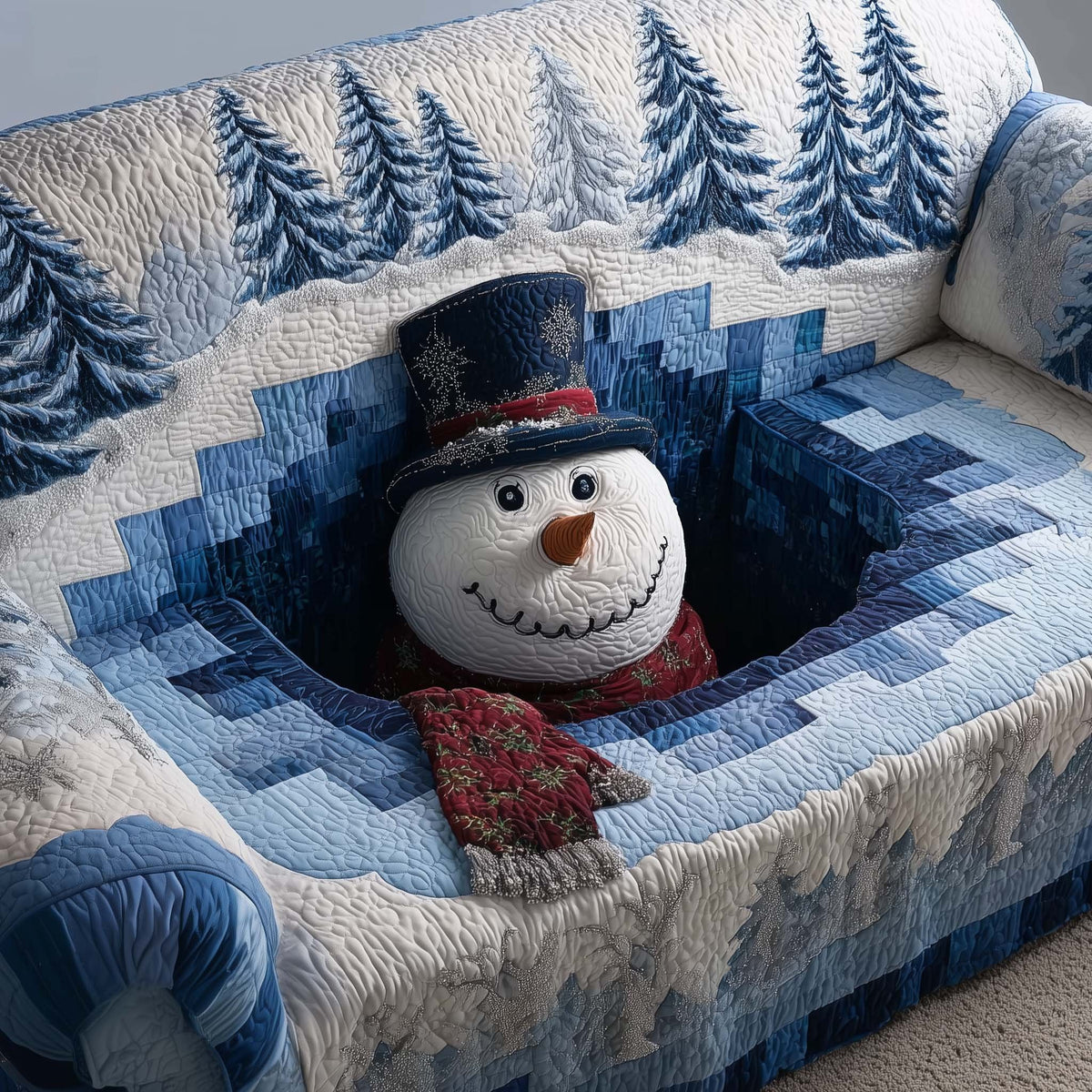 Snowman in a Blue Top Hat Sofa Cover