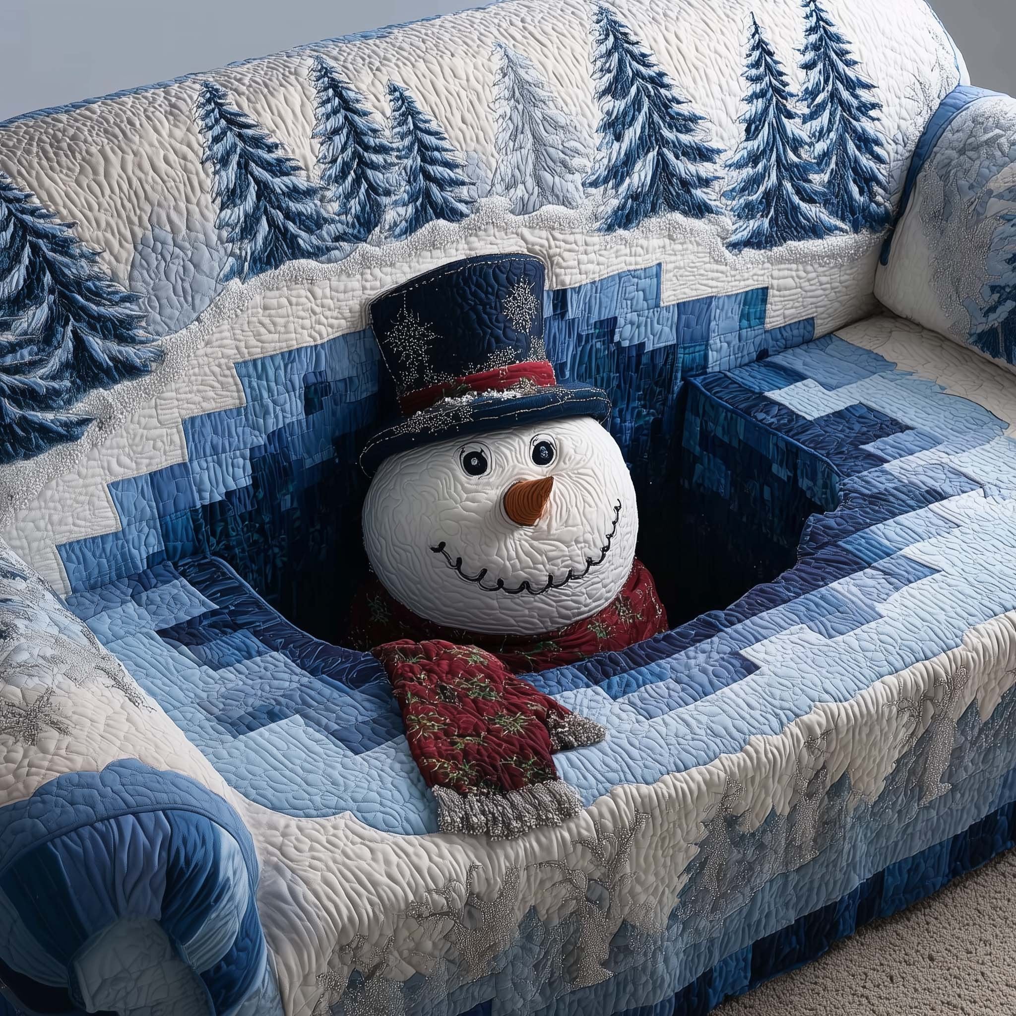 Snowman in a Blue Top Hat Sofa Cover