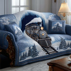 Train on the Blue Snowfield Quilt Sofa Cover