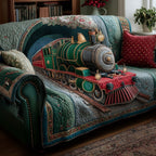 Green Engine Across the Red Quilt Sofa Cover