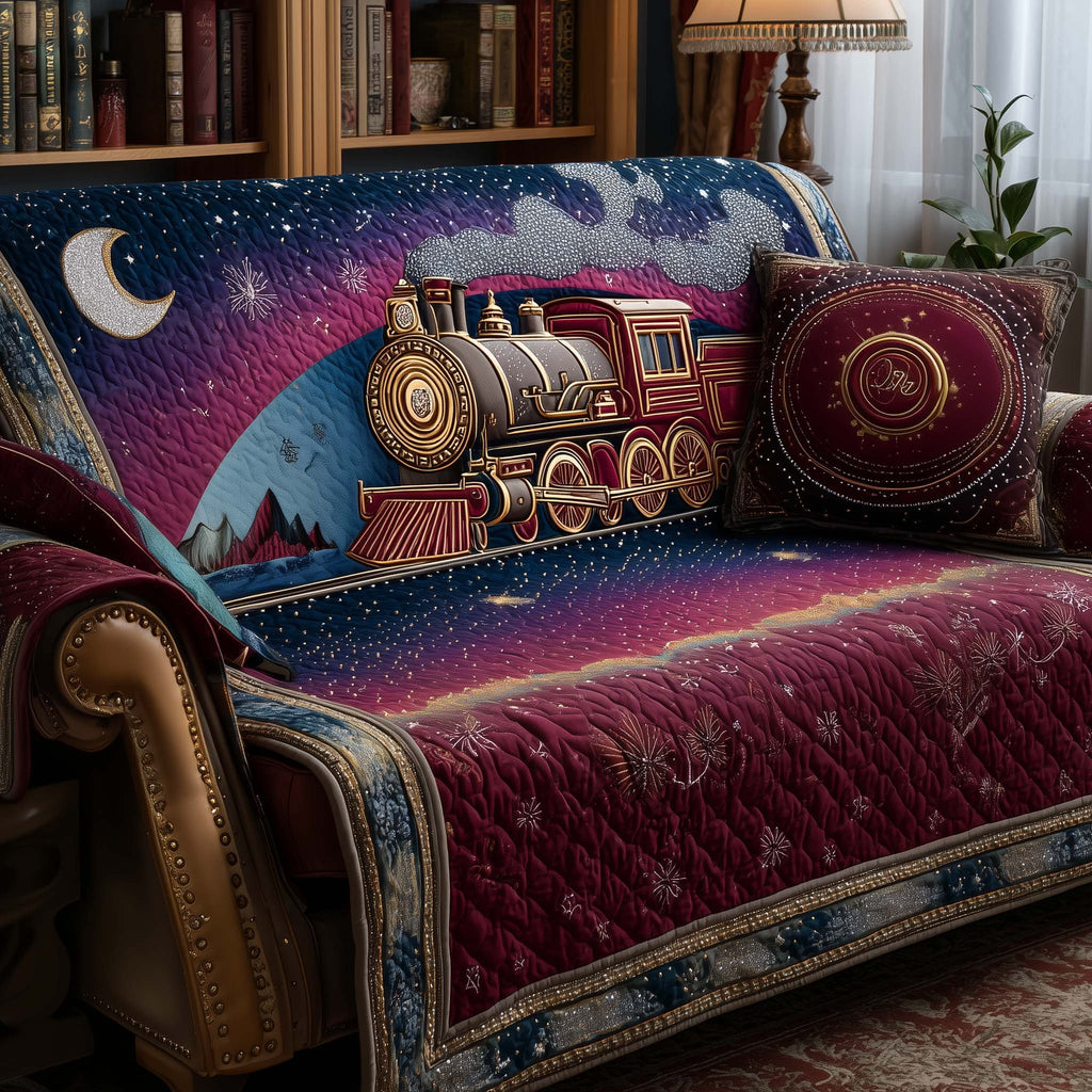 Train Under the Violet Night Sky Sofa Cover