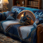 Train Emerging from the Blue Tunnel Sofa Cover