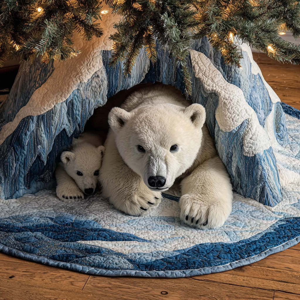 Polar Bear and Cub in the Ice Cave Christmas Tree Skirt