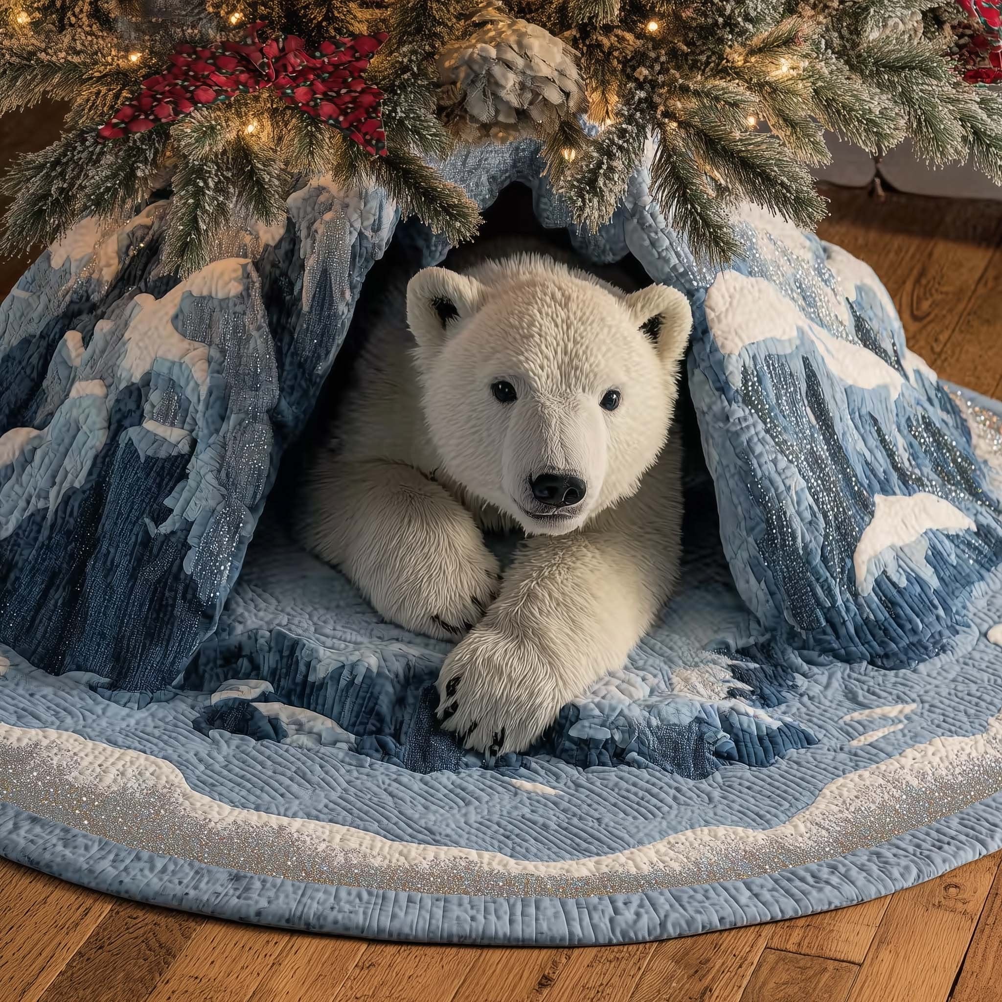 Polar Bear Resting in the Ice Cavern Christmas Tree Skirt