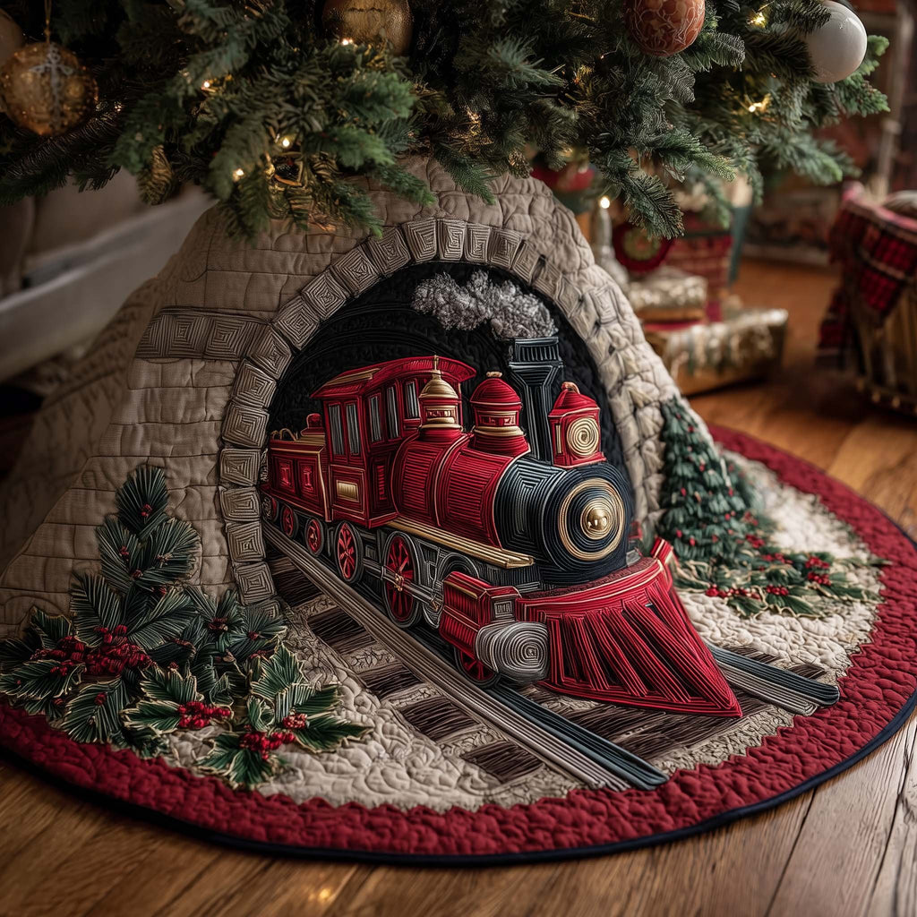 Red Engine at the Stone Tunnel Christmas Tree Skirt