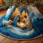 Nativity with a Lamb in Blue Christmas Tree Skirt