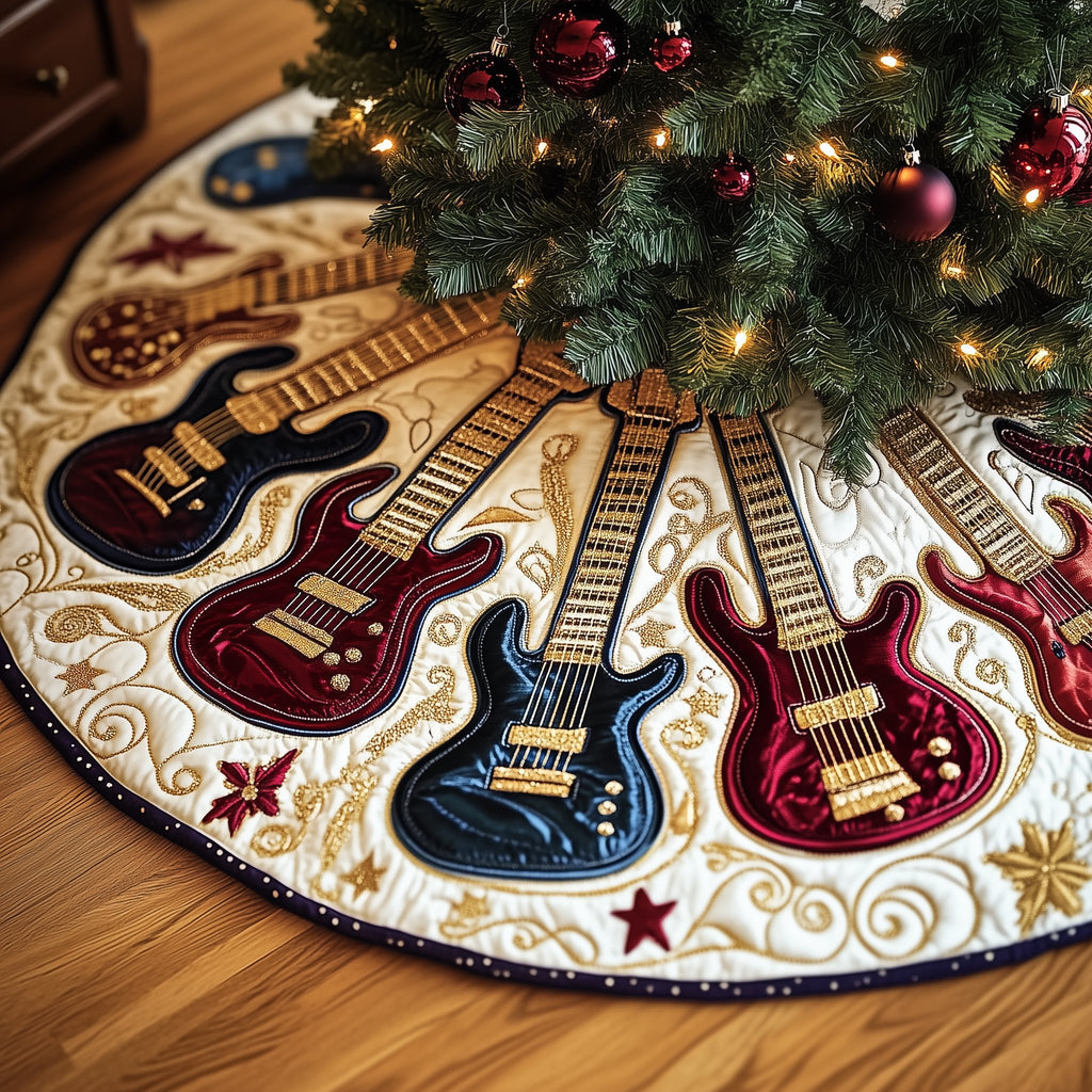 Guitars on the Cream Gold Scroll Christmas Tree Skirt